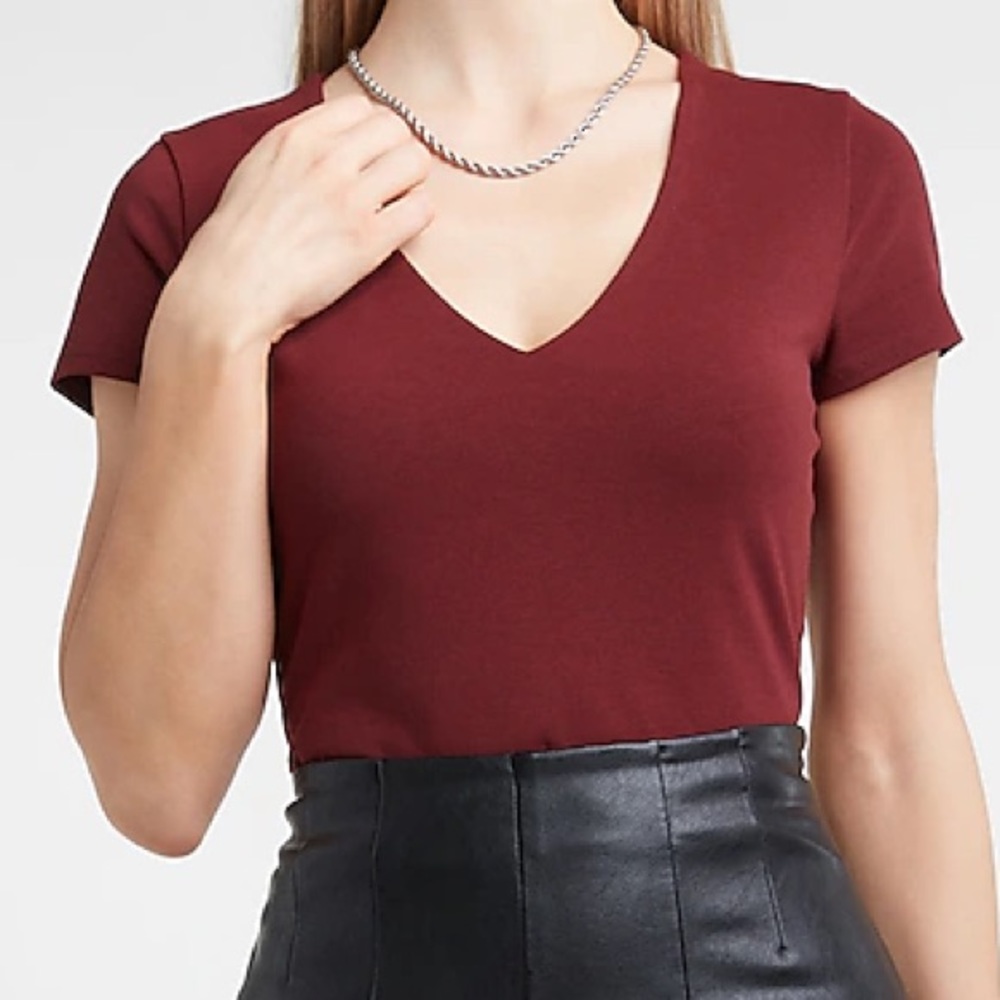 Express Body Contour Double Layer V-Neck Tee